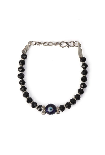 Adjustable Evil Eye Bracelet in German Silver with Black Beads